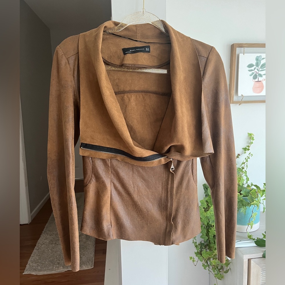 ZARA Faux Suede Side Zipper Jacket